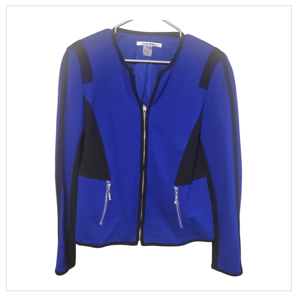 Nygard Colorblock Zip Blazer Jacket Blue Black Womens 10 - Picture 2 of 6